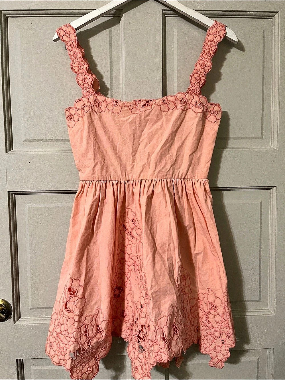 LoveShackFancy Fable Linen-Cotton Eyelet Mini Dress Pink Eyelet Mini Dress
